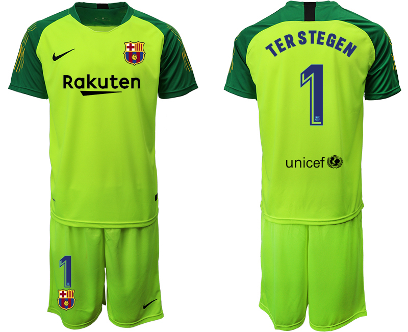 Men 2020-2021 club Barcelona  fluorescent green goalkeeper #1 Soccer Jerseys->barcelona jersey->Soccer Club Jersey